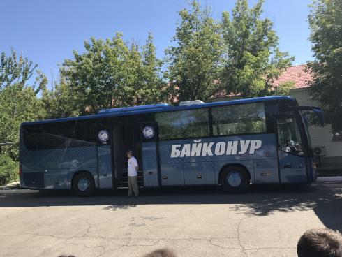 Bus waitng for cosmonauts to go  for launchpad. Baikonur.