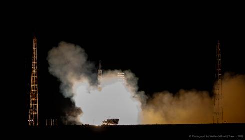 Wonderful view of night launch of Soyuz