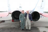 German tourist photo with pilot and engines of MiG-29