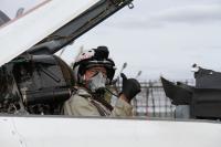 Swedish tourist in cockpit of MiG-29 before flight to Stratosphere