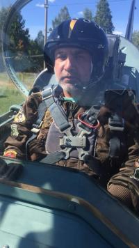 Tourist from Lebanon in cockpit of L-39 before flight