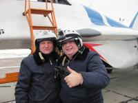 French tourist with pilot before flight in MiG-29